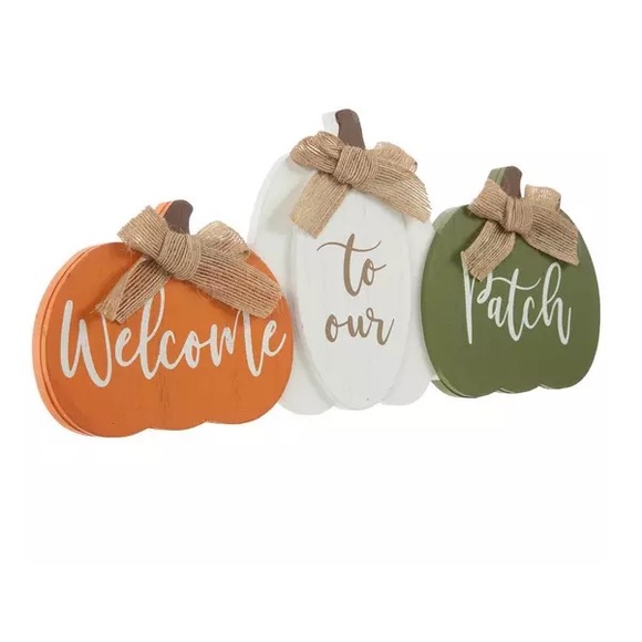 NWT- Welcome To Our Patch- Triple Wooden Pumpkin Sign w/ Easel Stand - Picture 16 of 17
